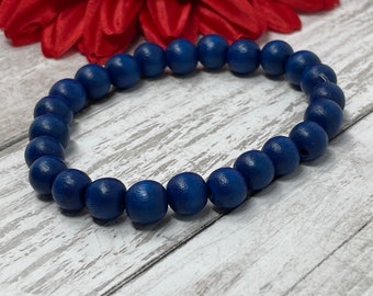 dark blue wood stretch bracelet, 8mm beads, handmade, new