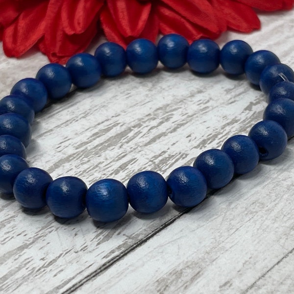 dark blue wood stretch bracelet, 8mm beads, handmade, new