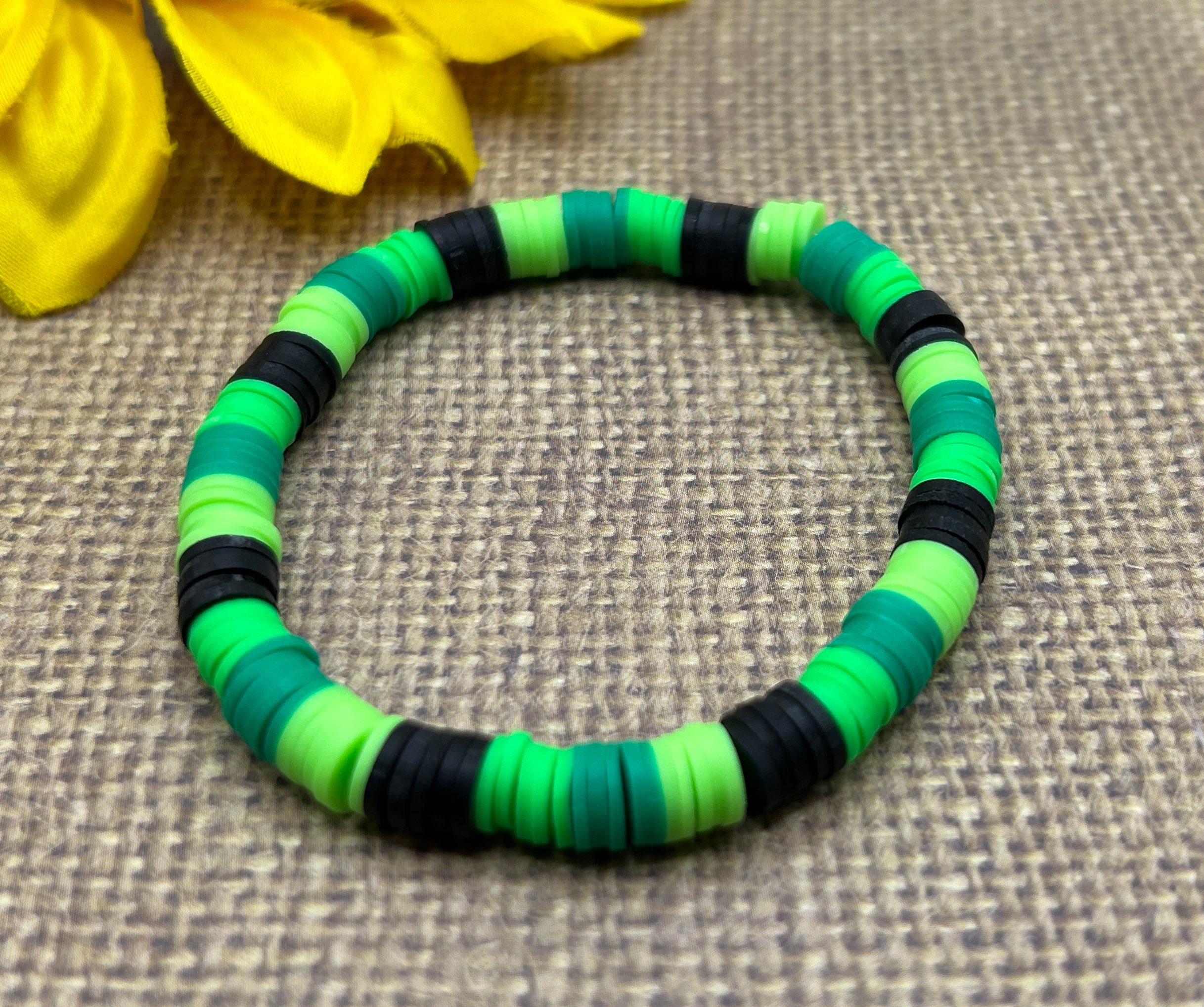 Dark Green Wood Heishi Beads Wrap Bracelet Green Clay Beads