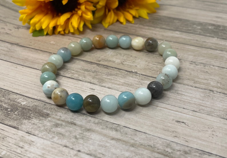 amazonite bracelet, gemstone bracelet, stretch bracelet, 8mm beads, handmade, new image 2