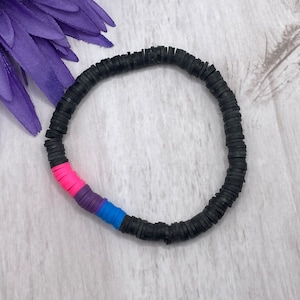 bisexual pride bracelet, LGBTQ, heishi bracelet, polymer clay beads, handmade, new