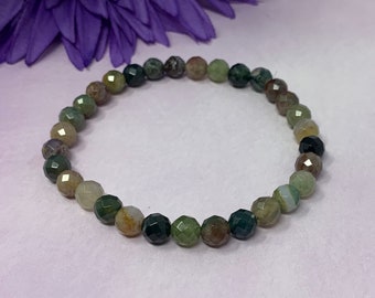 Indian agate bracelet, 6mm faceted beads, handmade, new