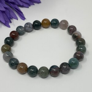 Indian agate beaded bracelet, gemstone bracelet, 8mm beads, handmade, new