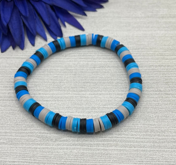 Heishi Beads 6mm Shades of Dark Blue, Teal and White Handmade