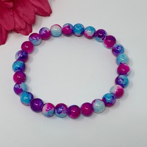 stretch bracelet, pink purple blue, glass beads, handmade, new image 3