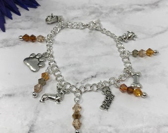 dog charm bracelet, silver chain, toggle clasp, handmade, new