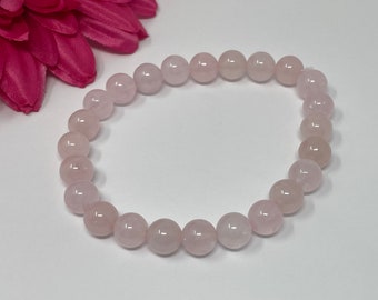 rose quartz bracelet, gemstone bracelet, stretch bracelet, 8mm beads, handmade, new