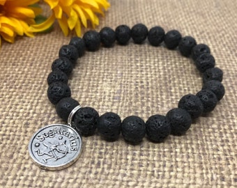 Sagittarius zodiac bracelet, Sagittarius horoscope, black lava rock, stretch bracelet, handmade, new