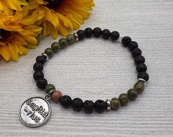Sagittarius zodiac beaded bracelet, unakite gemstone beads, stretch bracelet, handmade, new