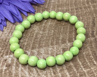 light lime green wood stretch bracelet, 8mm beads, handmade, new