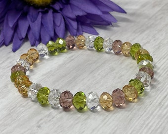 crystal glass beaded bracelet, spring colors, natural colors, handmade, new