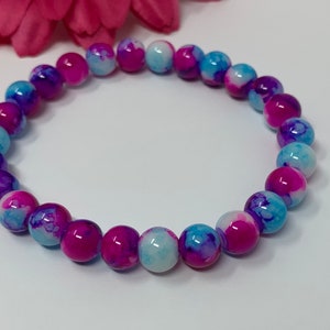 stretch bracelet, pink purple blue, glass beads, handmade, new image 1