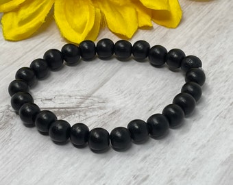 black wood stretch bracelet, 8mm beads, handmade, new