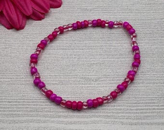pink seed bead bracelet, stretch bracelet, beaded jewelry, handmade, new