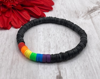LGBTQ pride bracelet, gay pride bracelet, heishi beads, clay beads, rainbow, handmade, new
