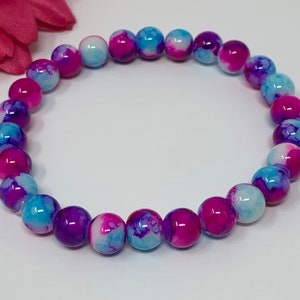 stretch bracelet, pink purple blue, glass beads, handmade, new image 2