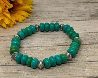 sea green bracelet, silver and magnesite, stretch bracelet, handmade, new