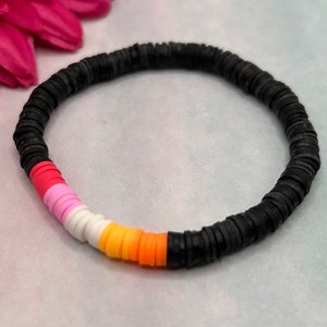 lesbian pride bracelet, LGBTQ bracelet, heishi stretch bracelet, clay beads, handmade, new