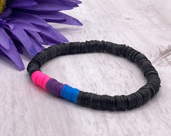 bisexual pride bracelet, LGBTQ, heishi bracelet, polymer clay beads, handmade, new