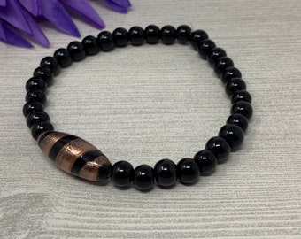 black and gold bracelet, stretch bracelet, glass beads, handmade, new