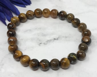 tiger eye beaded bracelet, 8mm beads, stretch bracelet, handmade, new