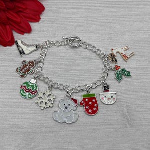 Christmas Charm Bracelet, Holiday Enamel Charms