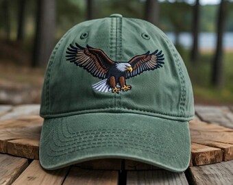 Bald Eagle Embroidered Hat, Patriotic Bird Baseball Cap, Wildlife Outdoor Accessory, Nature Lover Gift, Vintage Wash Dad Hat