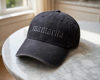Mamacita Embroidered Hat, Old English Style Mother's Day Gift for Mom, Custom Stitch Gothic Cap, Personalized Spanish Mama Accessory Hat
