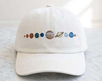 Solar System Embroidered Hat, Planets Astronomy Embroidery Cap, Outer Space Universe Hat, Minimalist Galaxy Accessory, Science Lover Gift
