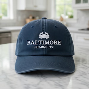Baltimore Charm City Embroidered Hat, Maryland Blue Crab Baseball Cap, MD State Souvenir, Personalized East Coast Gift, Retro Style Cap