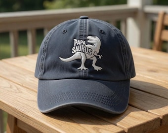 Papasaurus Embroidered Hat, Funny T-Rex Dinosaur Dad Cap, Stitched Father's Day Gift, Personalized Family Birthday Accessory, Outdoor Cap