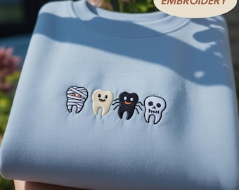 Cute Dental Teeth Embroidered Sweatshirt, Funny Dentist Pullover, Tooth Fairy Halloween Sweater, Dental Assistant Gift, Dental Hygienist