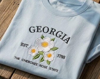 Georgia Cherokee Rose Embroidered T-shirt, State Flower Tee, Botanical Embroidered Shirt, Nature Lover Gift, Floral Embroidery, Rose Tee