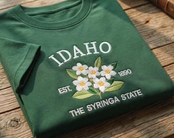 Idaho Syringa Embroidered T-shirt, State Flower Tee, Botanical Embroidered Shirt, Nature Lover Gift, Floral Embroidery, Syringa Tee