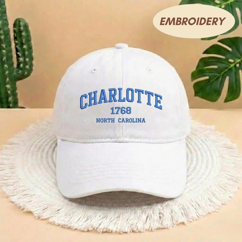 Charlotte North Carolina 1768 Embroidered Hat, Vintage City Icon Baseball Cap, Aesthetic NC State Pride Dad Hat, Local Souvenir Gift