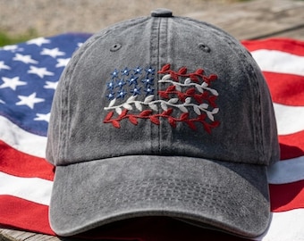 Leaf American Flag Embroidered Hat, Patriotic Floral USA Cap, Fourth of July Washed Baseball Cap, Memorial Day Gift, Independence Day Hat