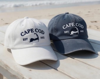 Cape Cod Embroidered Hat, Beach Island Icon Statement Cap, Aesthetic Minimalist Embroidery Hat, Summer Vacation Symbol Cap, Ocean Life Hat