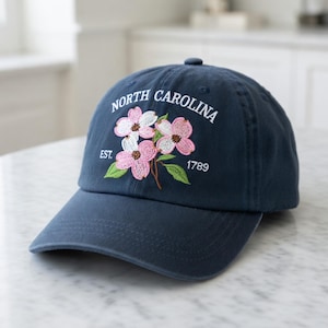 North Carolina State Flower Hat, Dogwood Flower Embroidered Cap, Est 1789 North Carolina Pride Hat, Aesthetic Floral Cap, Souvenir Gift Cap