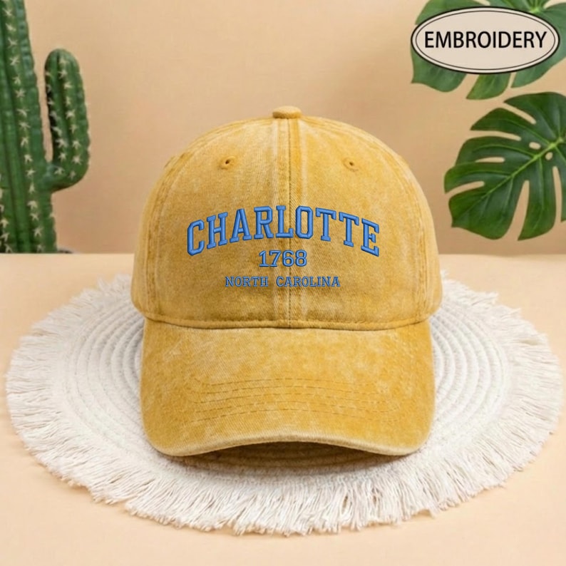 Charlotte North Carolina 1768 Embroidered Hat, Vintage City Icon Baseball Cap, Aesthetic NC State Pride Dad Hat, Local Souvenir Gift