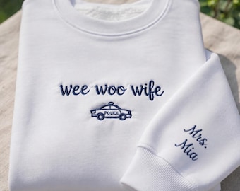 Wee Woo Wife Embroidered Sweatshirt, Funny EMT Wife Pullover, EMS Spouse Sweater, Custom Ambulance Couple Gift, First Responder Gift
