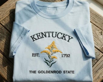 Kentucky Goldenrod Embroidered T-shirt, State Flower Tee, Botanical Embroidered Shirt, Nature Lover Gift, Floral Embroidery, Goldenrod Tee