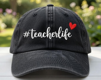 Teacher Life Embroidered  Hat, Cute Teacher Appreciation Baseball Cap, Retro Heart Educator Dad Hat, Washed Cotton Faculty Gift for Her