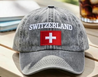 Switzerland Flag Embroidered Hat, Swiss Pride Baseball Cap, Mother's Day Gift for Mom, Retro Cotton Baseball Hat Souvenir Gift
