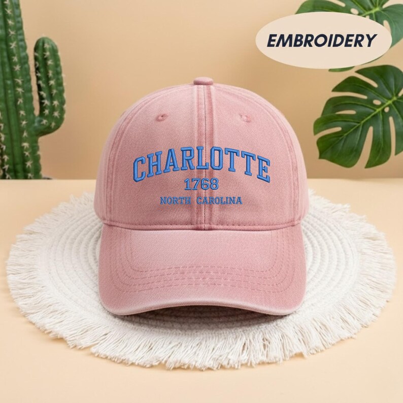 Charlotte North Carolina 1768 Embroidered Hat, Vintage City Icon Baseball Cap, Aesthetic NC State Pride Dad Hat, Local Souvenir Gift