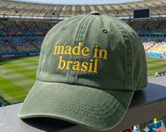 Made in Brasil Embroidered Hat, Brazil Soccer Baseball Cap for Men Women, Brazil Football Vintage Washed Cotton Caps, Green Yellow Dad Hat