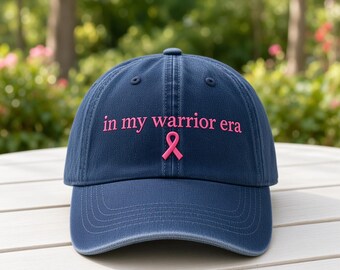 In My Warrior Era Embroidered Hat, Breast Cancer Awareness Baseball Cap, Hope Support Accessory, Fighter Survivor Gift, Vintage Wash Hat