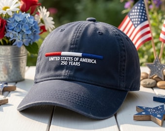 United States Of America 250 Years Hat, 4th Of July Patriotic Dad Cap, Embroidered Semiquincentennial Gift, 1776 Usa Red White Blue Cap