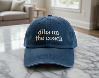 Dibs On The Coach Embroidered Hat, Funny Sports Wife Baseball Cap, Personalized Team Spirit Gift, Custom Athletic Apparel, Retro Style Hat