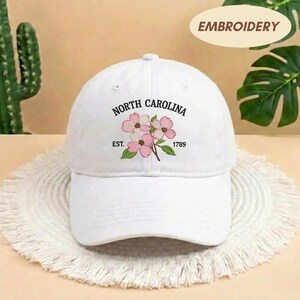 North Carolina State Flower Hat, Dogwood Flower Embroidered Cap, Est 1789 North Carolina Pride Hat, Aesthetic Floral Cap, Souvenir Gift Cap image 13