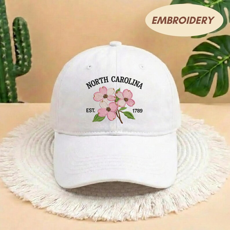 North Carolina State Flower Hat, Dogwood Flower Embroidered Cap, Est 1789 North Carolina Pride Hat, Aesthetic Floral Cap, Souvenir Gift Cap image 13